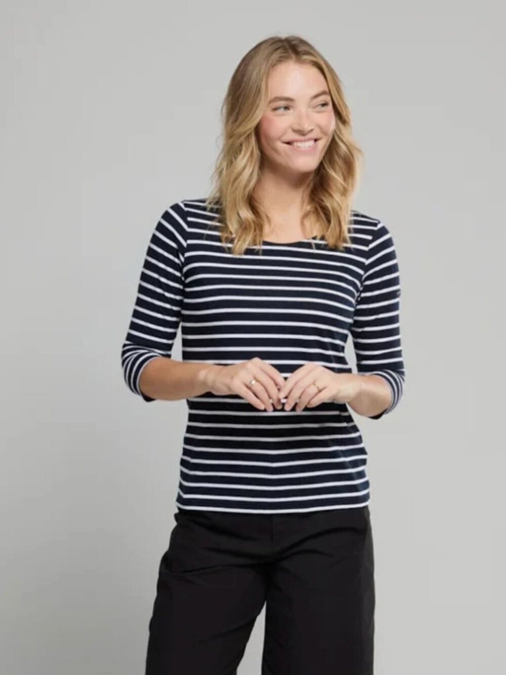 Armor Lux 3/4 Sleeve Light CottoBreton Striped Shirt In Navy Blue Sz 1/S